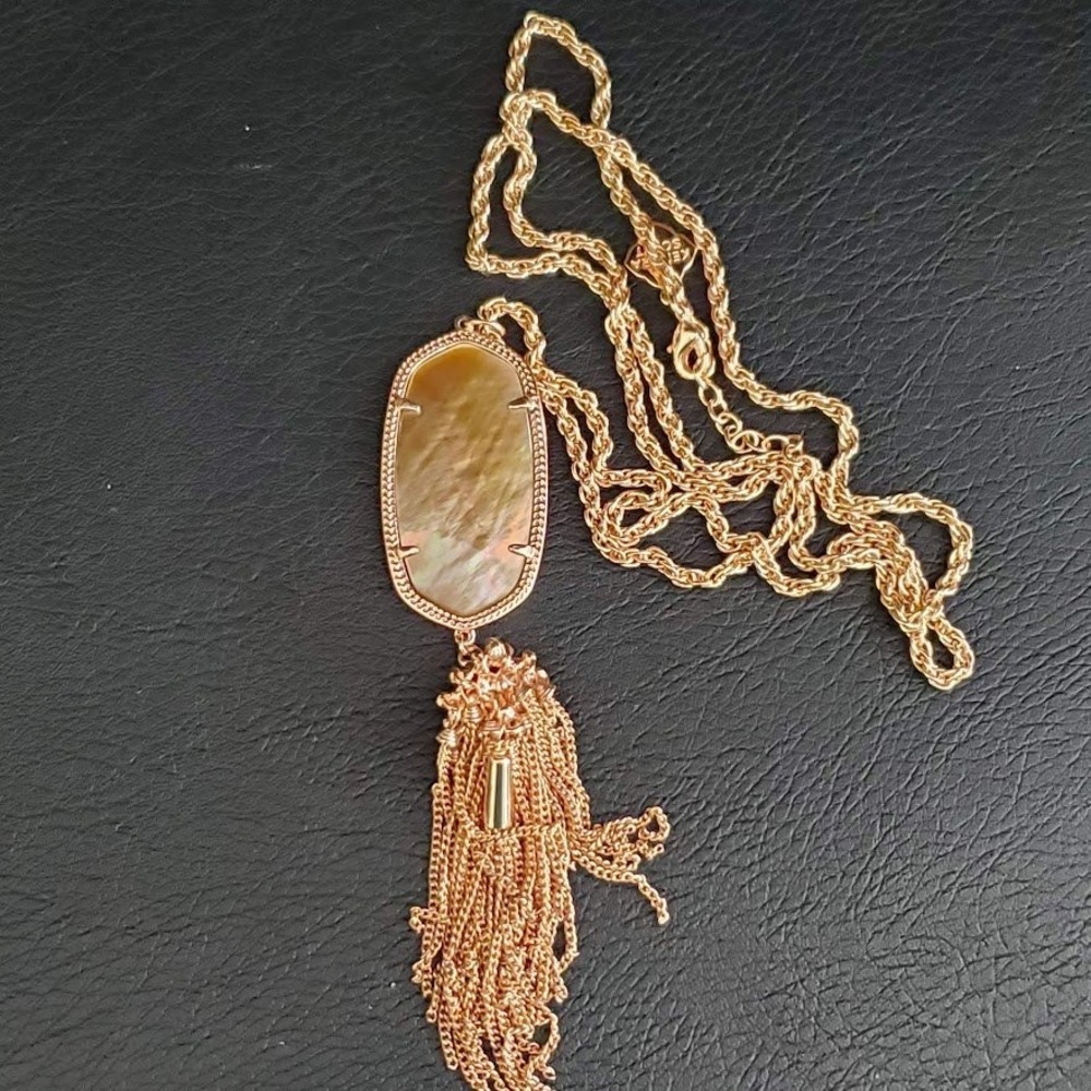 Kendra Scott Rayne Long Pendant Necklace Rose Gold and Brown Mother of Pearl - Picture 6 of 7